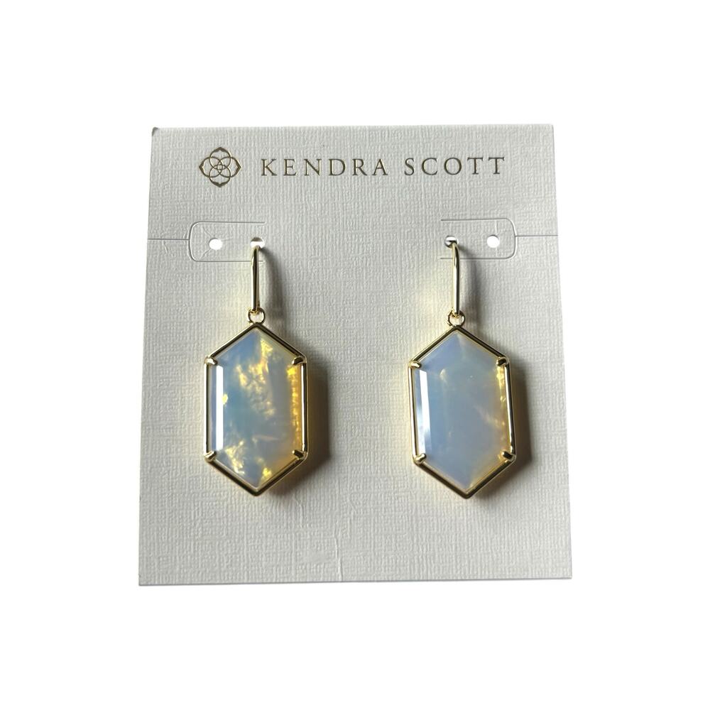 Kendra Scott 14K Gold Plated Hallie Drop Opalite Illusion Earrings w/ Bag & Box